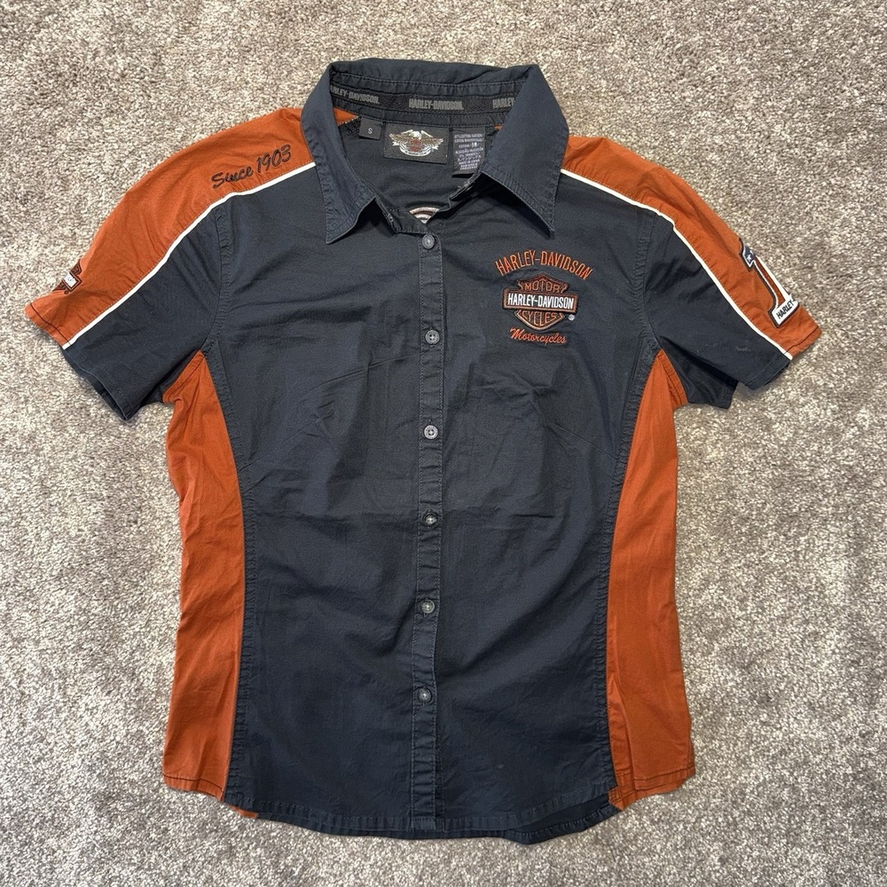 Harley Davidson HOG Orange Black Womans Size Small